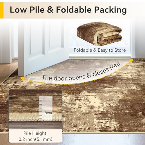 Washable 5x7 Abstract Area Rug for Living Room - Brown Tan, Non-Slip, Modern Design Variation of THIS listing