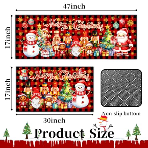 ACZHHZC Merry Christmas Nutcracker Kitchen Rugs Set of 2 17x47 and 17x30 Non-Slip Washable