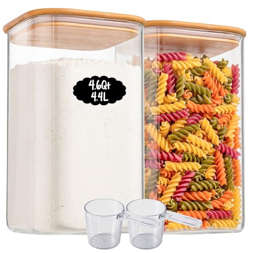 Xoniwis 2-Pack 4.6Qt Glass Food Storage Containers with Lids – Wide Mouth, BPA-Free Kitchen Organizer