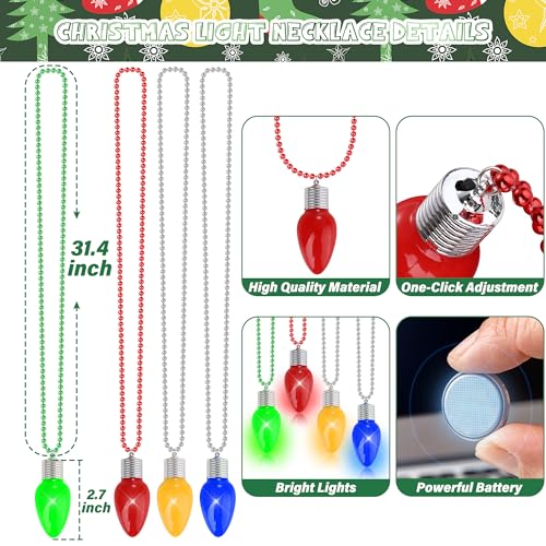 EOBOH 8 Pack Light Up Christmas Bulb Necklaces Festive Holiday Jewelry