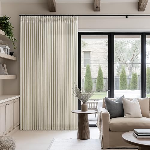 Linen / 100W x 90L Extra Wide Pleated Curtain Panel - Rustic Linen Look