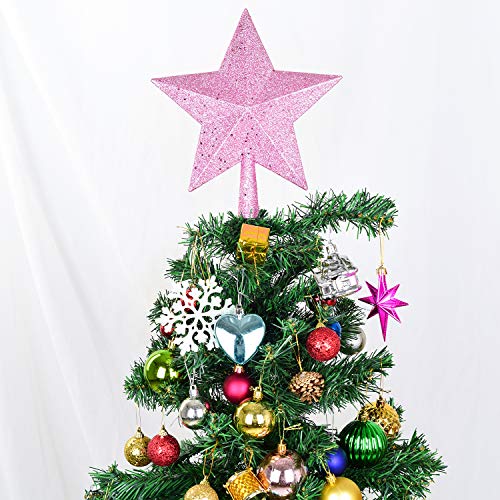 Artiflr Pink 10 Inch Glittered Christmas Tree Topper Star for Indoor Holiday Decor