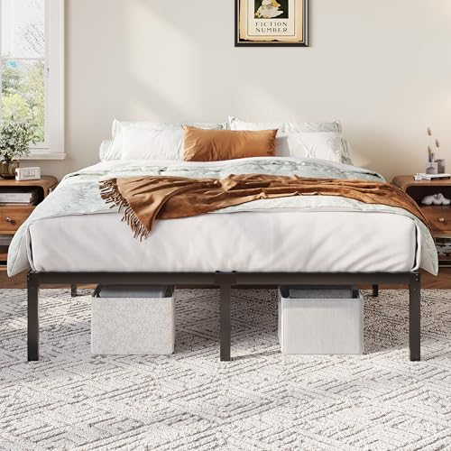 Full Size Metal Bed Frame with Storage - Black, 12 Inch Platform Bed with Under-Bed Space & Assembly