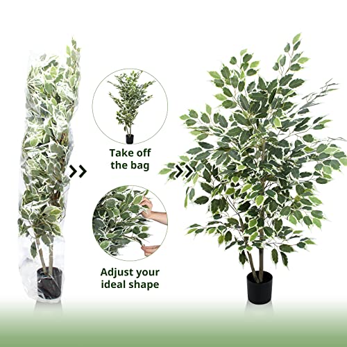 4 FT Artificial Ficus Tree with Pot - Lifelike Indoor/Outdoor Faux Plant