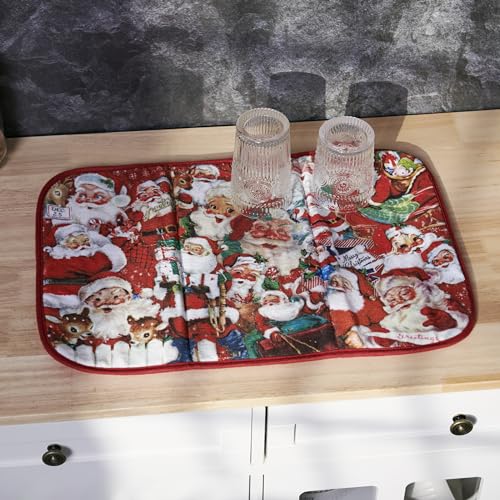 Retro Santa Drying Mat - 21x14in Foldable Kitchen Dish Dryer