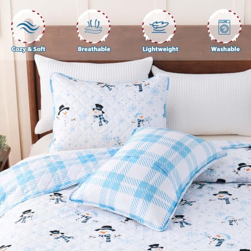 Invoibler Baby Blue Reversible Christmas King Quilt Set 96 x 106 inches