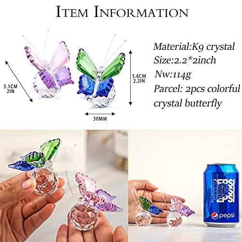 H&D HYALINE & DORA 2pcs Handmade K9 Crystal Flying Butterfly with Ball Base Glass Animal Figurines Cute Craft Wedding Gifts for Guests Home Decoration Accessories