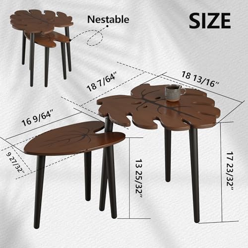 BAMEOS Monstera Leaf Nesting Tables Set of 2, Small Side f with Vein