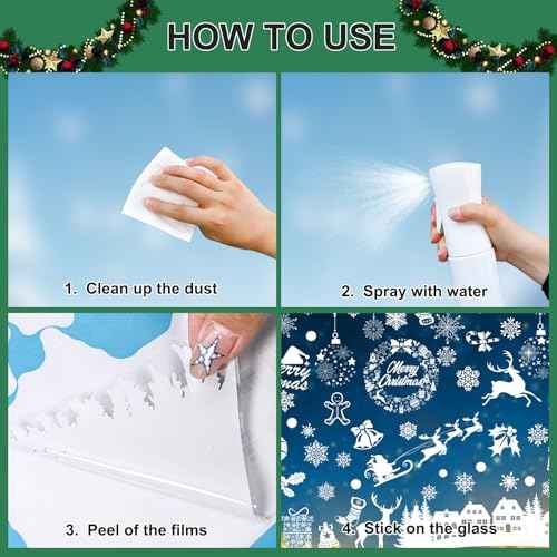 Christmas Window Stickers 146Pcs Christmas Window Clings - Double-Sided White House Tree Snowflake Decals Self Adhesive Windows Decoration for Xmas Holiday Winter Party 9 Sheets