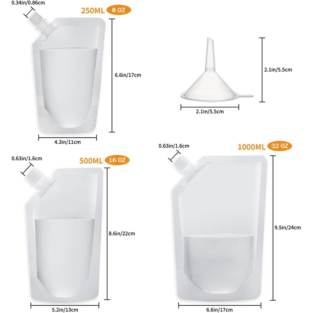 16-Pack Reusable Plastic Flasks - Clear Leak-Proof Bags for Travel, Sports, Concerts & Events (8oz/16oz/32oz) - Ideal for Running, Hiking & Outdoor Activities