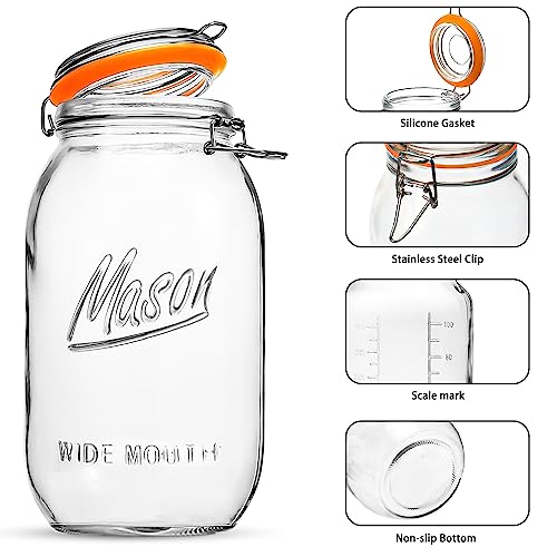 Anwoi 64oz Wide Mouth Glass Mason Jars with Airtight Lids - 3 Pack