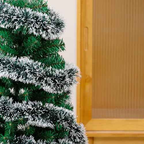 33FT Christmas Tinsel Garland Green and White Metallic Tinsel Twist Garland Shiny Hanging Decoration for Xmas Tree Decoration Wedding Party Supplies£¨Dark Green£©