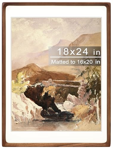 Gdfmsc Walnut 18x24 Picture Frame with Mat for 16x20, Handcrafted Rounded Corners