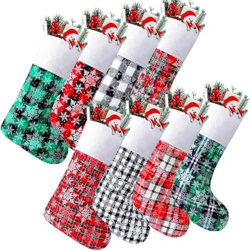 Tatuo 8-Pack Christmas Stockings 15in Buffalo Plaid Fireplace Decor