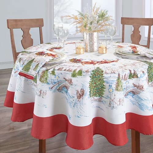 Santa's Snowy Sleighride Tablecloth 84x60 Oval Multicolor - Threadmade