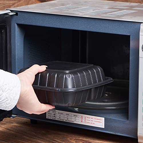 Jaluxing 8X8 3-Compartment Plastic Takeout Food Trays - 50 Pack, Heavy Duty Hinged Containers with Secure Snap Lid - Variation JLX--PP883B-3C