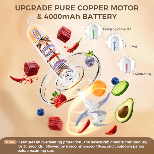 Cordless Food Processor with 4 Blades & 8-Cup Bowl - Compact Kitchen Chopper & Meat Grinder