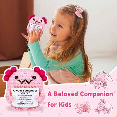 Emotional Support Crochet Axolotl£¬Positive Crochet Animals, Emotional Support Plush, Crochet Gifts for Women Encouragement, Self Care, Coworkers, Birthday, Christmas, Desk Home Decoration