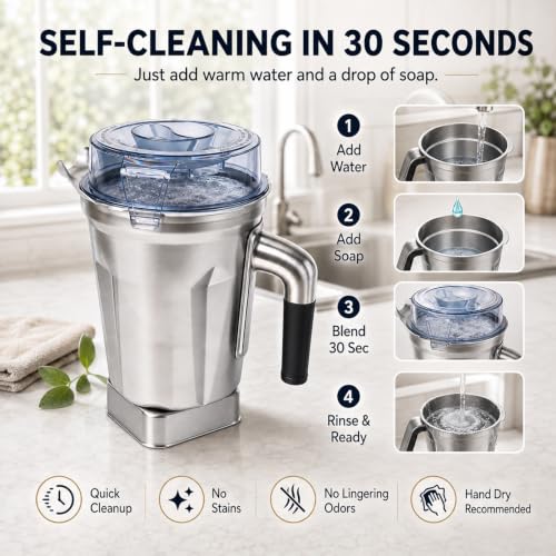 64 Oz Stainless Steel Blender Pitcher Compatible with Ascent Series - Food-Grade Replacement Jar