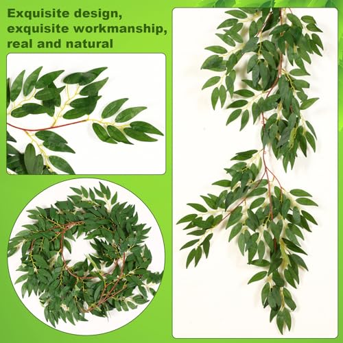 Artificial Willow Leaves Garland 24 Pack - Greenery Vines for Wedding & Home Decor, 135 Ft, Variation of Green / 24