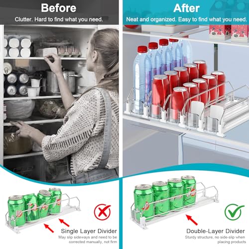 15 Rows 3 Pack Fridge Drink Organizer with Self-Pushing Dispenser - Adjustable Capacity