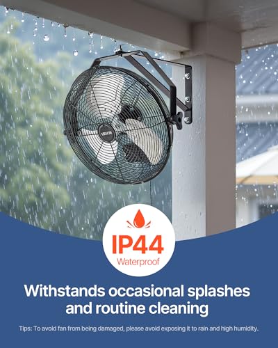 VEVOR 14 Inch Industrial Wall Mount Fan with 3 Speeds, Waterproof Outdoor Cooling