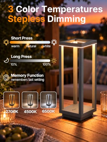 Dark Gray 2-Pack Rechargeable Cordless Table Lamps - Portable 10" LED Lights