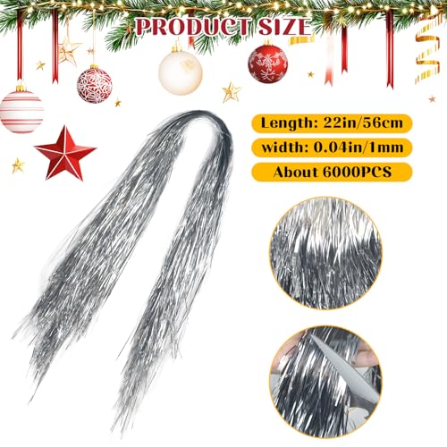 SucculentLovers Silver Icicle Tinsel for Christmas Tree Decorations, 22 Inch, 6000 Strands