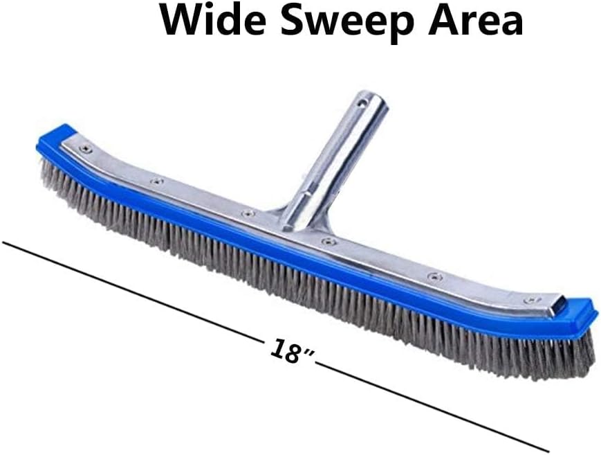 Skiennix Swimming Pool Brush - Heavy Duty 18" Aluminum & Stainless Steel for Walls, Tiles & Floors
