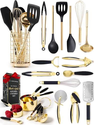 Black and Gold Kitchen Utensils Set - 23-Piece with Holder & Accessories - Variation of THIS Listing