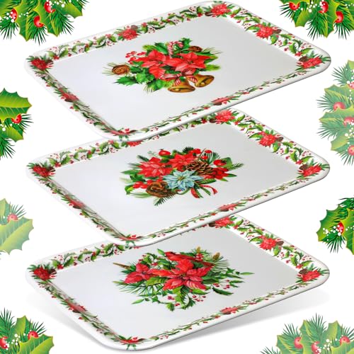 Zubebe Christmas Flower Serving Platter Set 13x10 Inch Plastic Holiday Tray