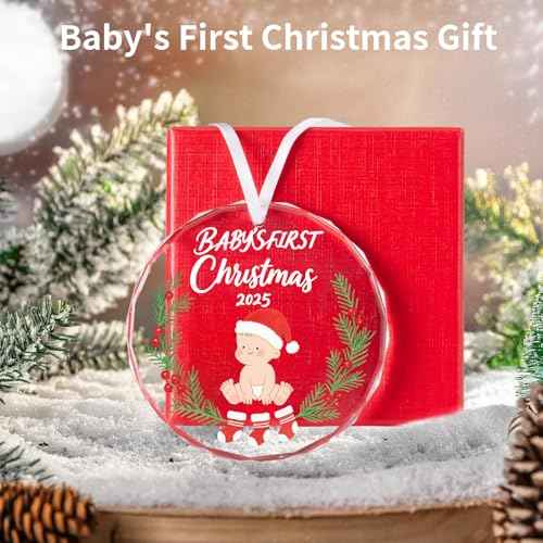 Baby's First Christmas Ornament 2025 Boy - Shatterproof Glass Christmas Tree Decorations for Baby Girl & Boy-New Parents