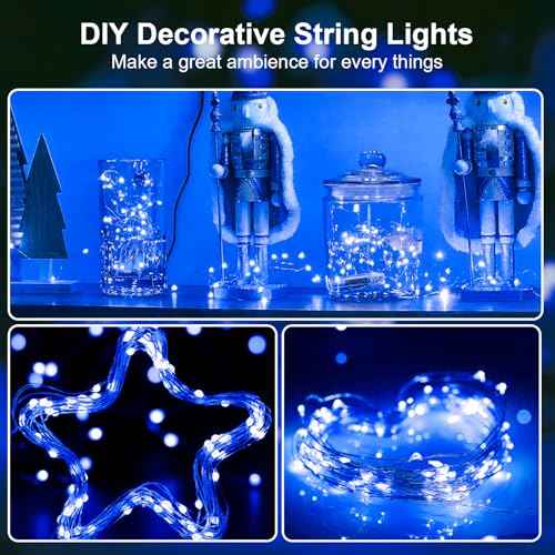 16Ft 50 LED Blue Fairy Lights Mini String Lights Waterproof for Mason Jars Halloween Christmas Parties Wedding Table Centerpieces Decoration