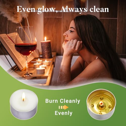Palm Wax Tea Lights Candles 200 Pack - Unscented, 6 Hour Burn, Clean & Smokeless