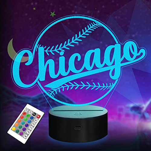 Baseball Gifts, Baseball Night Light, 3D Illusion Lamp for Boys Gift 16 Changing Color Remote Control Kids Room Lighting Ball Decor (Chicago)