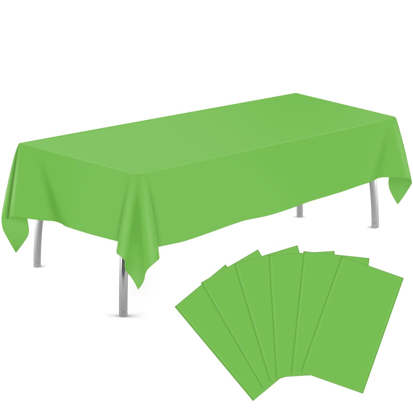 tujol Lime Green 6 Pack Plastic Table Cloth 54" x 108", Disposable Tablecloths Rectangle Table Cover, Plastic Tablecloths for Parties