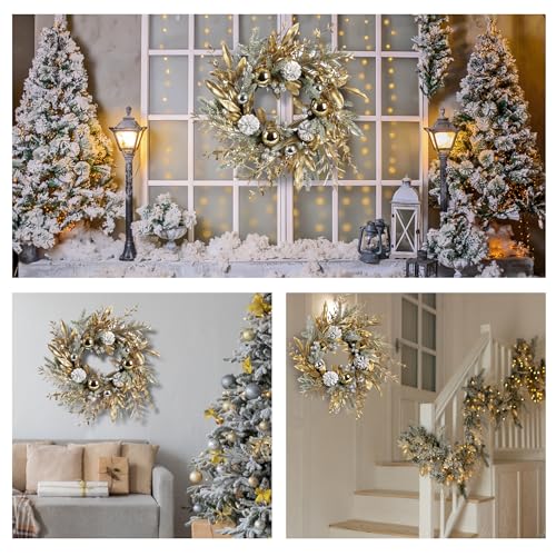 Christmas Wreath 19 Inch Door Decorations with Warm Lights,Christmas