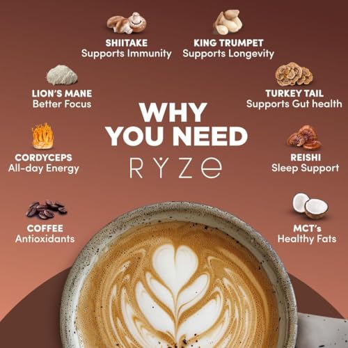 RYZE Mushroom Coffee Starter Kit - Signature Dark Roast, 60 Servings, Pack of 2