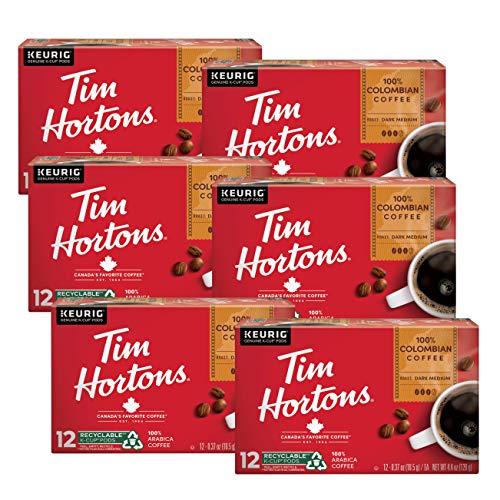 Tim Hortons Colombian Medium Dark Roast Coffee K-Cup Pods 72 Count Pack of 6