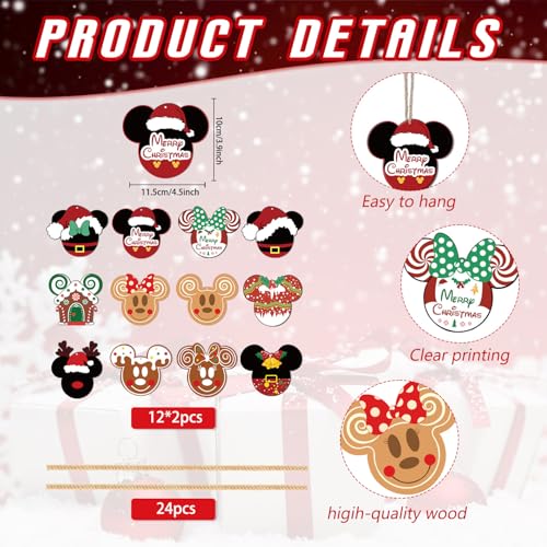 Christmas Party Decorations Tree Wooden Hanging 24pcs Cute Themed Christmas Tree Decorations Merry Christmas Ornaments Hanging Sign Photo Prop for Holiday Xmas Decorations