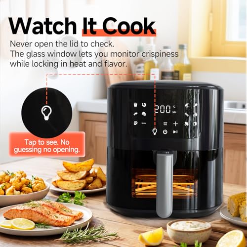 Qido Black 5.28 QT Square Air Fryer, 8-in-1 Fast Heating Oven with Touch Presets
