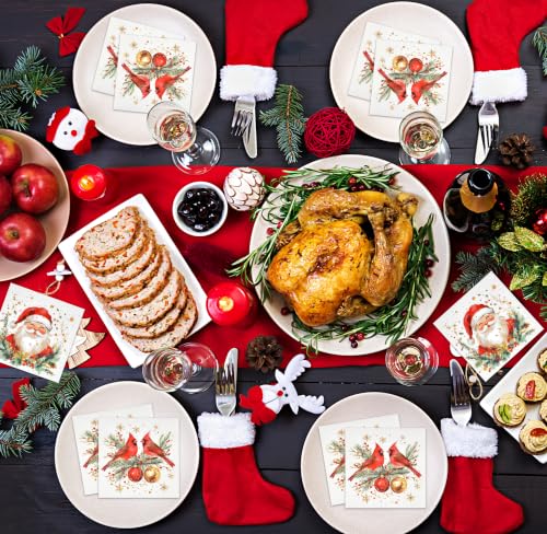 Christmas Cardinal Cocktail Napkins Set of 100, Red Bird & Ornament Design