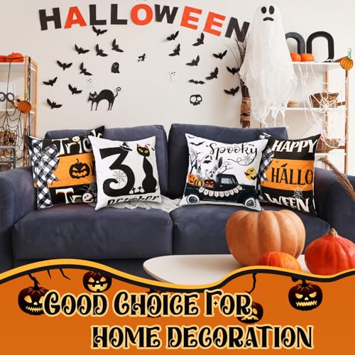 Preboun Halloween Pillow Covers Bulk 18 x 18 Inch Set of 12 Fall Holiday Seasonal Thanksgiving Ghost Pumpkin Pillow Cover Trick or Treat Horror Maple Spider Bat Christmas Cushion Case for Home Decor