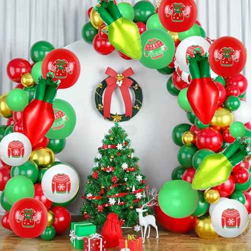 Christmas Ugly Sweater Party Decorations 114 Pcs Ugly Sweater theme Balloons Garland Arch Kit for Let's Get Ugly Party Christmas Ugly Sweater Theme Party Decorations