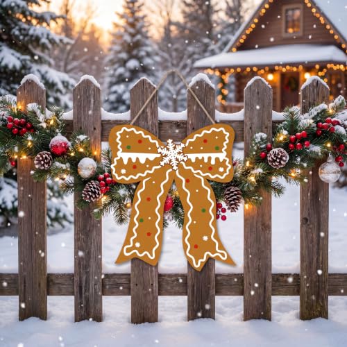 Yousoontic Gingerbread Christmas Door Sign with Bow - Holiday Decor, Indoor & Outdoor Ready