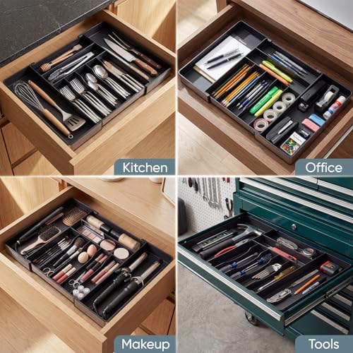 Black Expandable Silverware Drawer Organizer with 9 Slots - CCWOFF