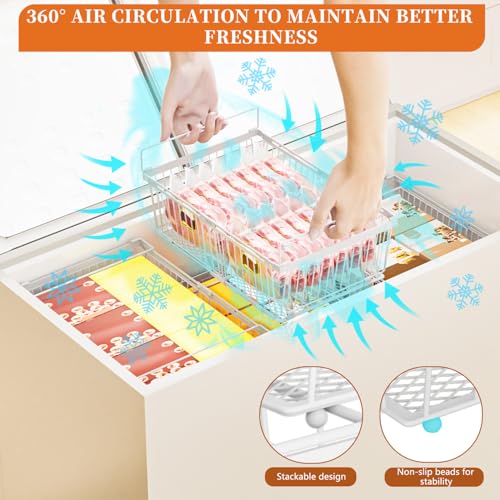 Large Freezer Organizer Bins - 6 Pack, Adjustable Fit for 10-20 Cu.Ft Freezers - Leak-Proof Bottom
