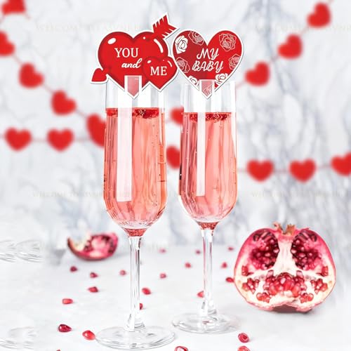 24Pcs Valentine's Day Wine Glass Markers Heart & Lip Shapes Drink Charms