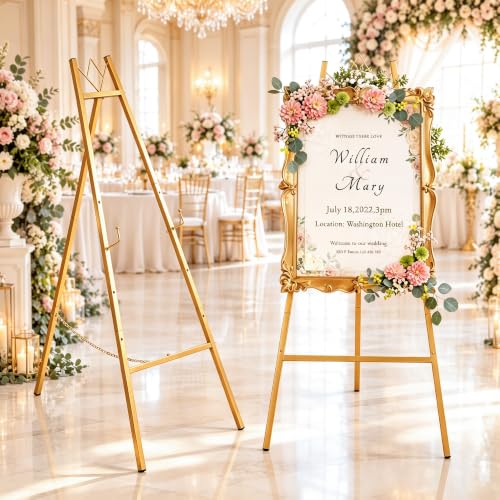 Jdooqee 57.5" Gold Easel Stand for Sign - Adjustable, Heavy Duty, Wedding Display (Variation 1)