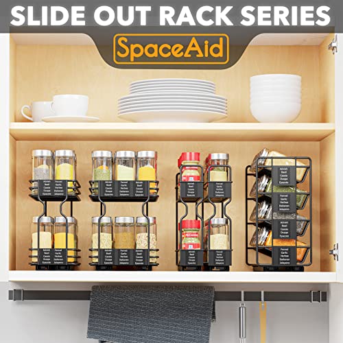 SpaceAid Pull Out Spice Rack Organizer with 20 Jars - Left Facing, Heavy Duty Kitchen Cabinet Storage